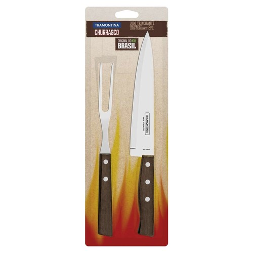 Jogo 2 Pe�as para Churrasco em A�o Inox com Cabo em Madeira Natural Tramontina