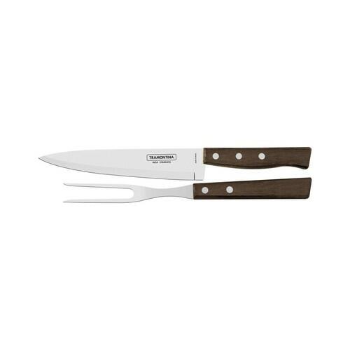Jogo 2 Pe�as para Churrasco em A�o Inox com Cabo em Madeira Natural Tramontina