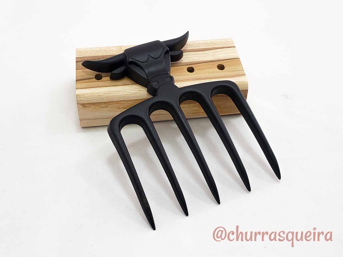 Garfo 5 Pontas em Alumínio Black com Suporte de Madeira