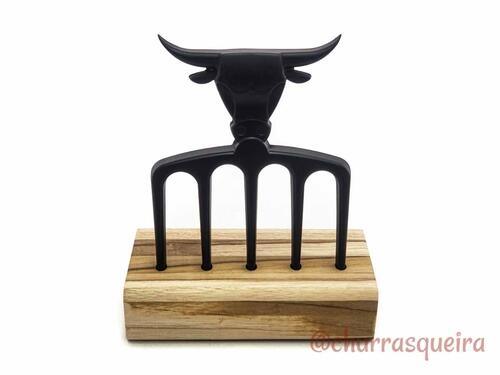 Garfo 5 Pontas em Alum�nio Black com Suporte de Madeira