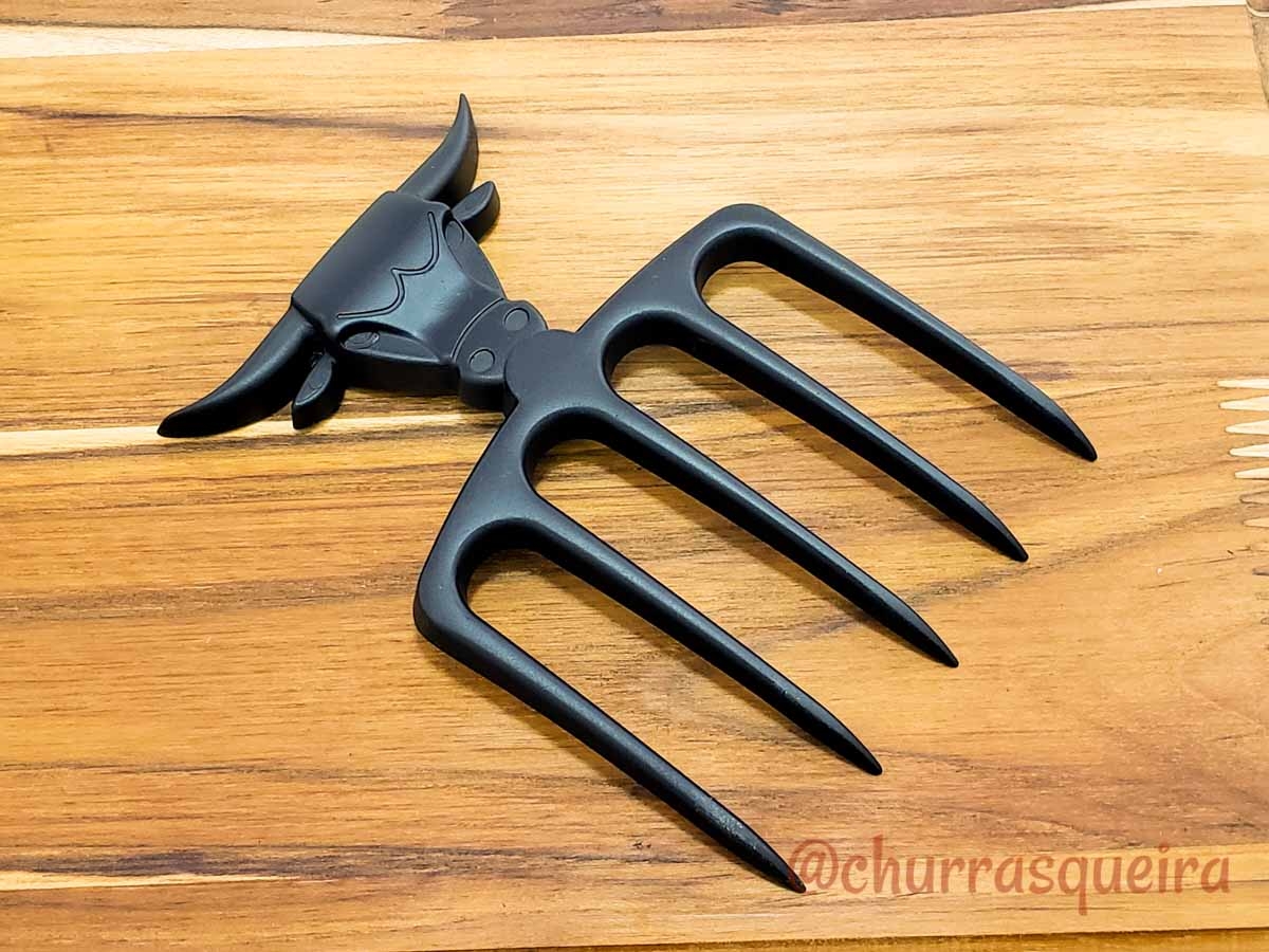 Garfo 5 Pontas em Alumínio Black com Suporte de Madeira