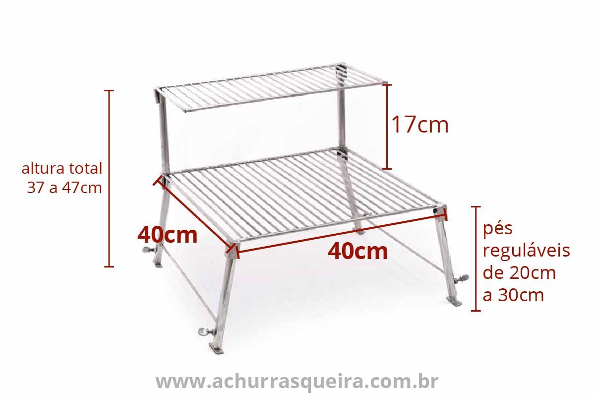 Grelha Portátil p/ Camping com Grelha Auxiliar Inox 304