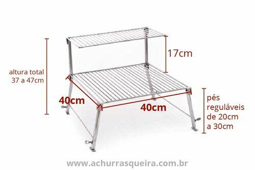 Grelha Port�til p/ Camping com Grelha Auxiliar Inox 304