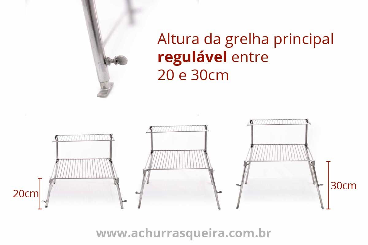 Grelha Portátil p/ Camping com Grelha Auxiliar Inox 304