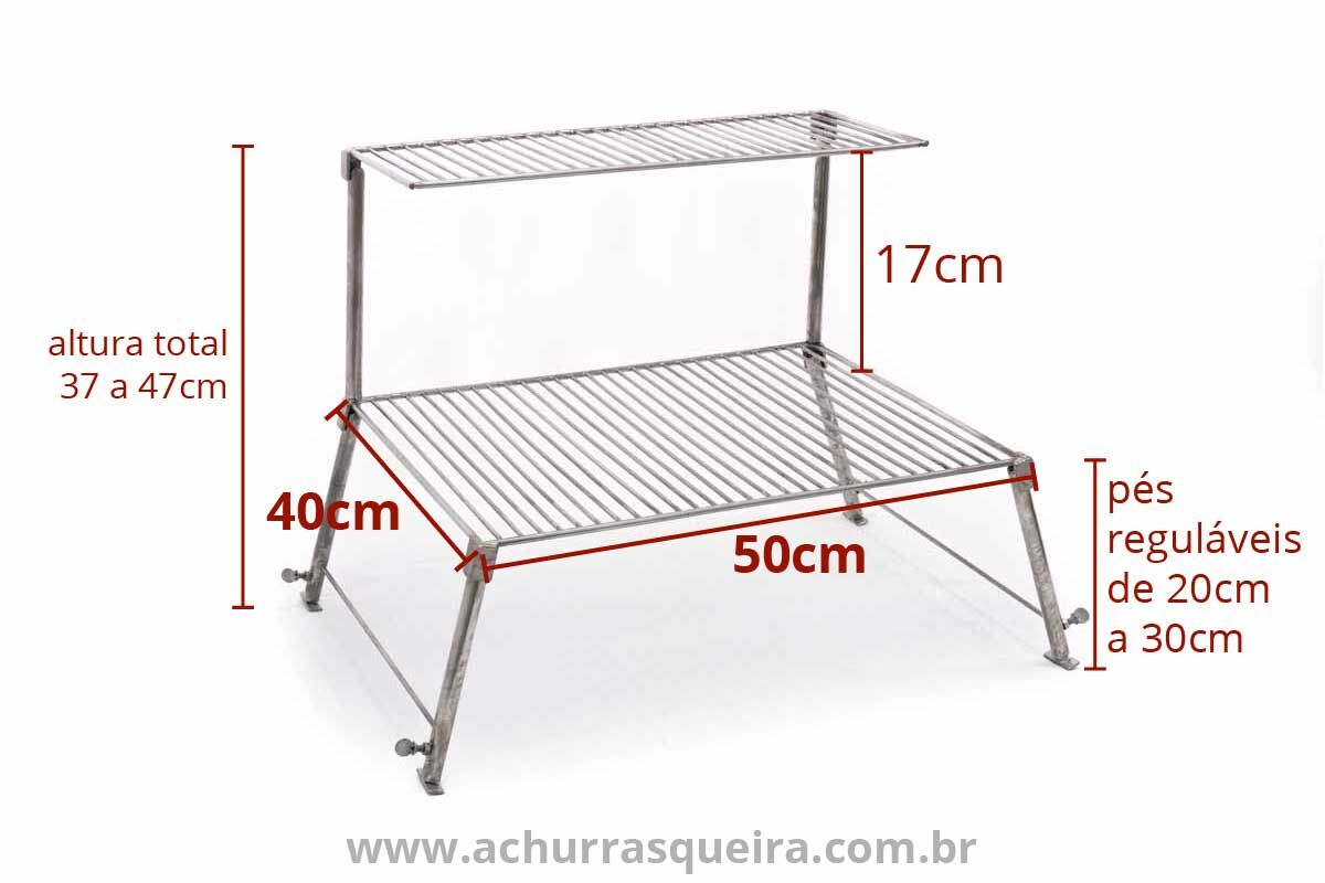 Grelha Portátil p/ Camping com Grelha Auxiliar Inox 304