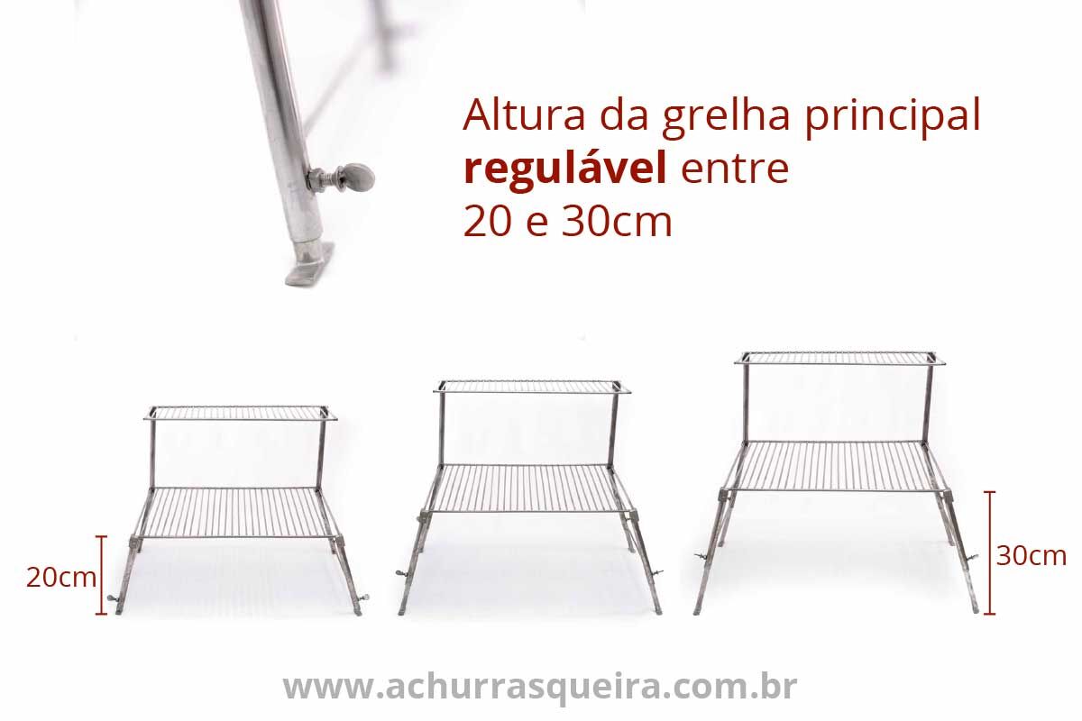 Grelha Portátil p/ Camping com Grelha Auxiliar Inox 304