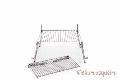 Grelha Portátil p/ Camping com Grelha Auxiliar Inox 304