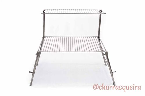 Grelha Portátil p/ Camping com Grelha Auxiliar Inox 304