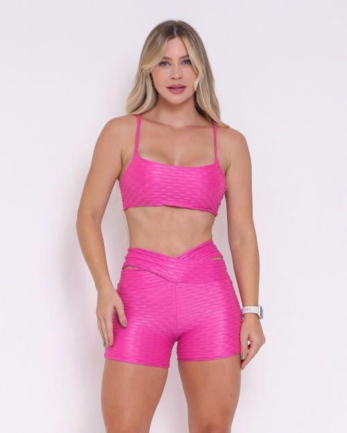 Conjunto Short B�sico C�s Cruzado Textura Gloss Rosa + Top Ju