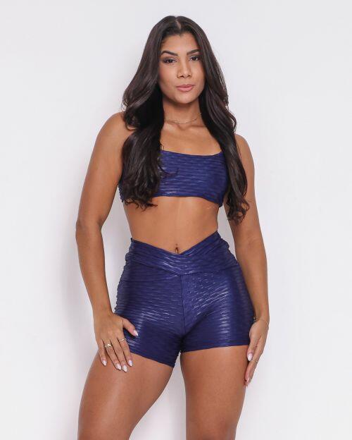 Conjunto Short B�sico C�s Cruzado Textura Gloss Marinho + Top Ju