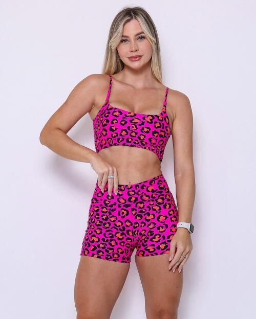 Conjunto Short B�sico Curtinho On�a Pantanal Rosa + Top Bruna