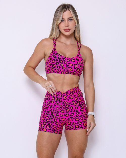 Conjunto Short B�sico C�s Cruzado Light On�a Pantanal Rosa + Top Lu