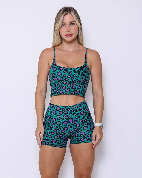 Conjunto Short Básico Curtinho Onça Pantanal Botanic + Top Regatinha