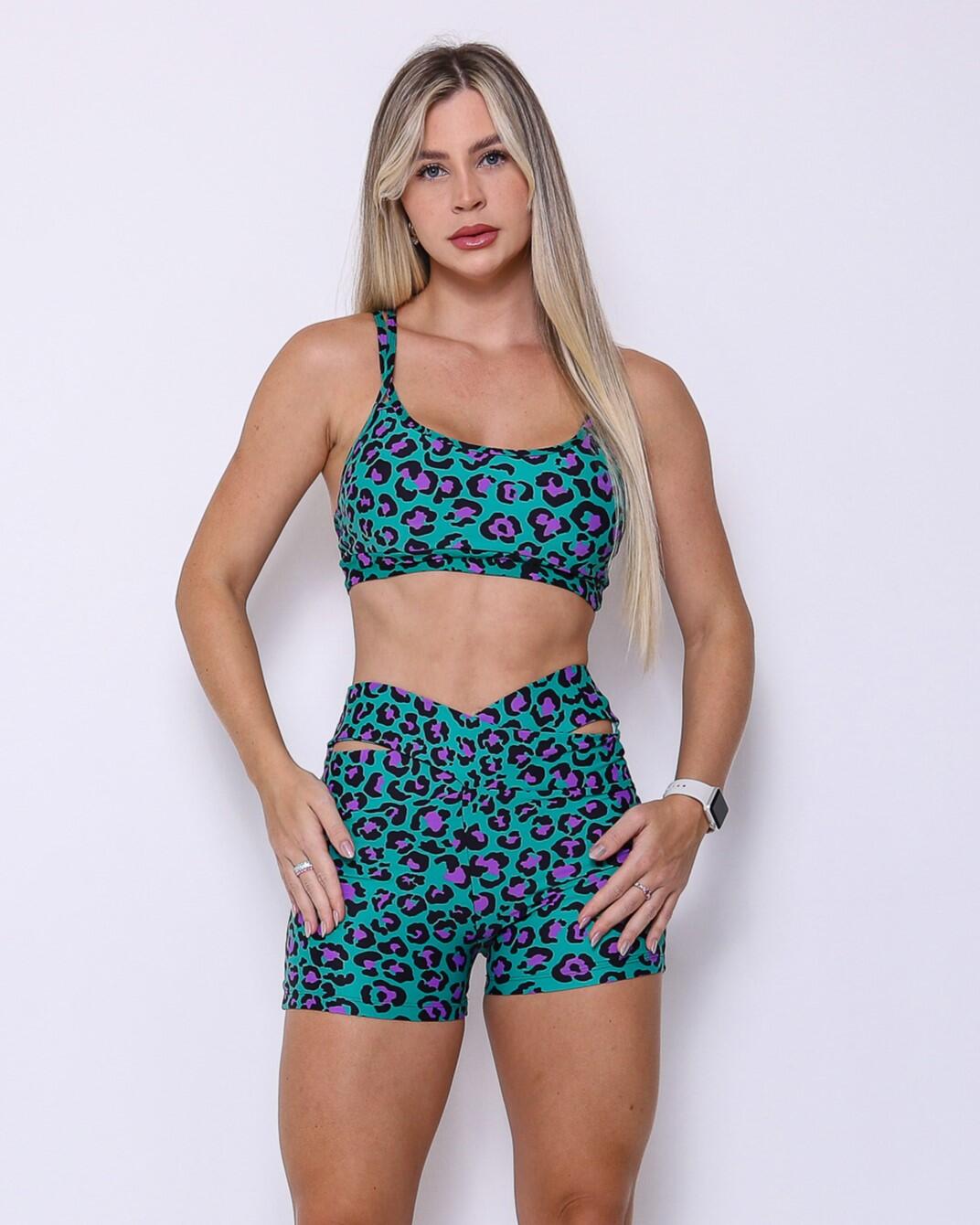 Conjunto Short Básico Cós Cruzado Light Onça Pantanal Botanic + Top Lu
