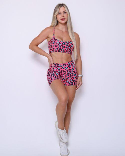 Conjunto Short Básico Curtinho Onça Pantanal Euforia + Top Bruna