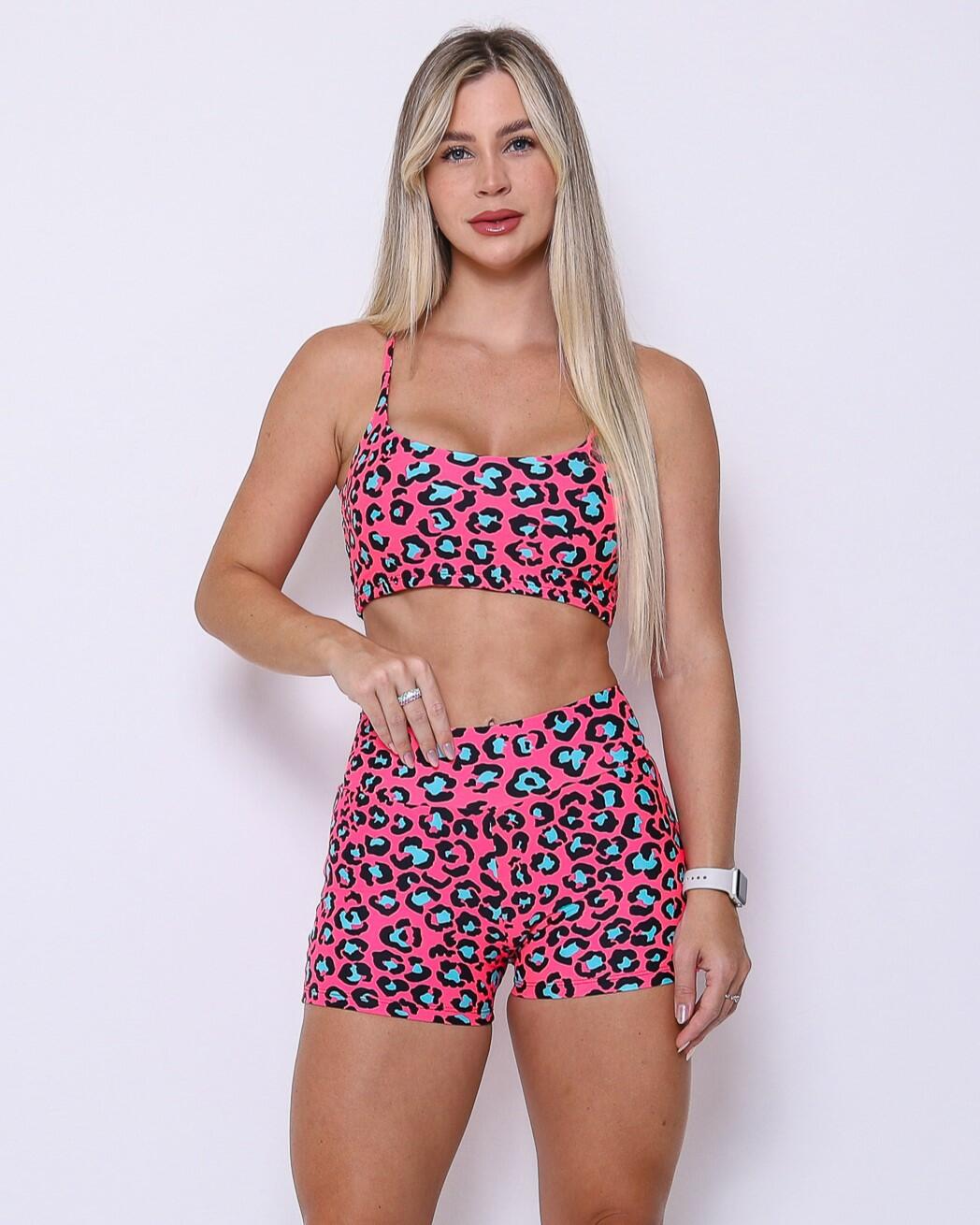 Conjunto Short Básico Curtinho Onça Pantanal Euforia + Top Bruna