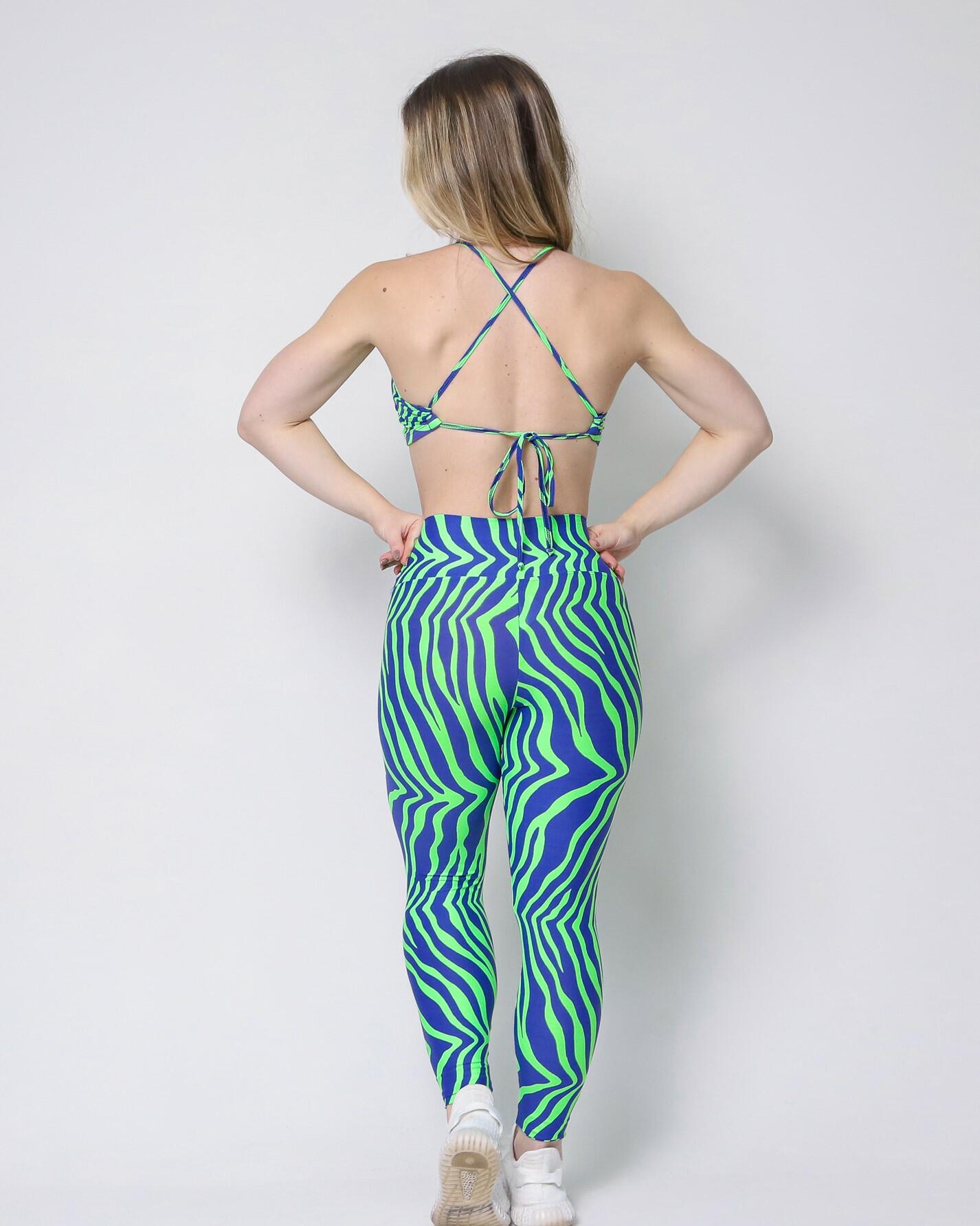 Conjunto Calça Legging Básica Savana Zebra Verde/Azul + Top Paula