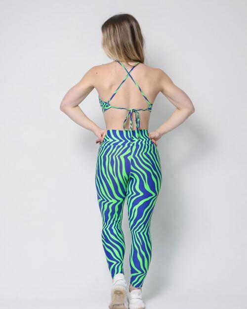 Conjunto Calça Legging Básica Savana Zebra Verde/Azul + Top Paula
