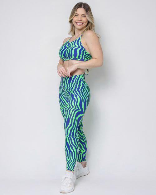 Conjunto Cal�a Legging B�sica Savana Zebra Verde/Azul + Top Paula