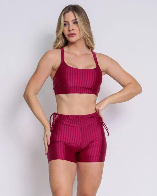 Conjunto Short Empina Ajuste Cirre Cereja + Top Tai