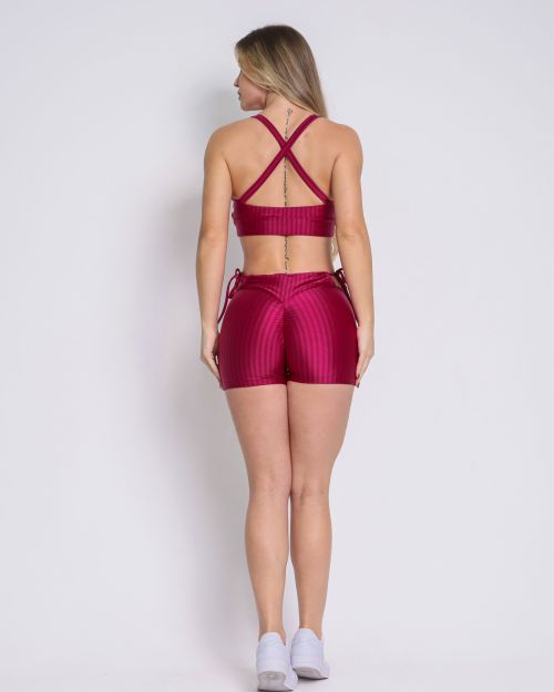 Conjunto Short Empina Ajuste Cirre Cereja + Top Tai