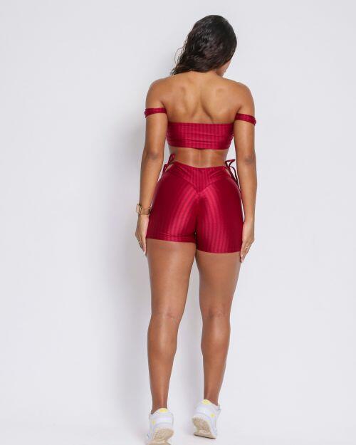 Conjunto Short Empina Ajuste Cirre Vermelho + Top Ciganinha