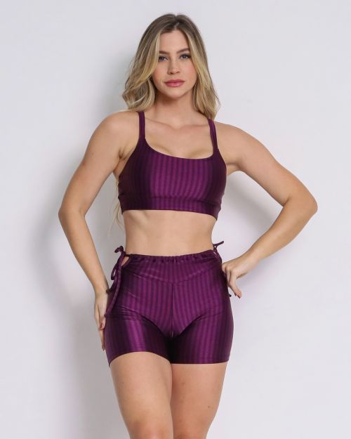 Conjunto Short Empina Ajuste Cirre Açaí + Top Tai