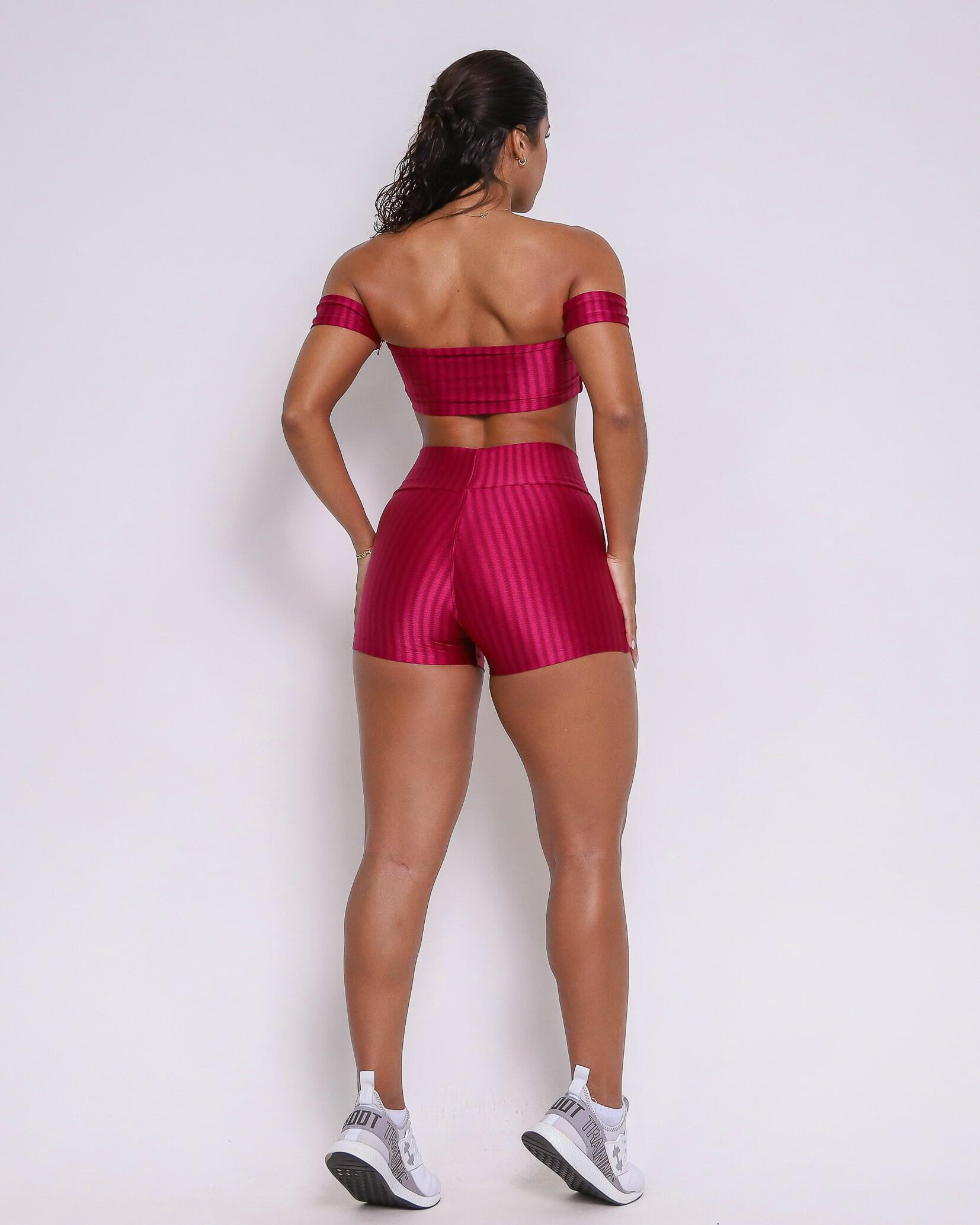 Conjunto Short Básico Curtinho Cirrê Cereja + Top Ciganinha