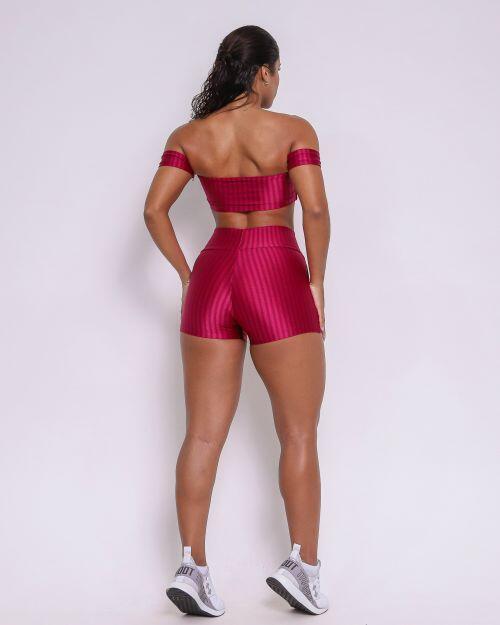 Conjunto Short Básico Curtinho Cirrê Cereja + Top Ciganinha