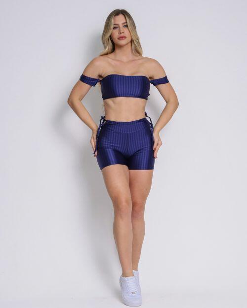 Conjunto Short Empina Ajuste Cirre Marinho + Top Ciganinha