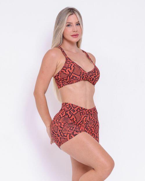 Conjunto Short B�sico C�s Fino Cobra Fundo Vermelho + Top Vivi