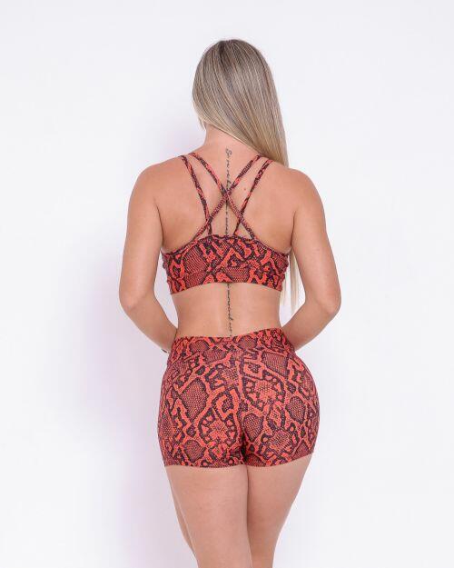 Conjunto Short Básico Cós Fino Cobra Fundo Vermelho + Top Vivi