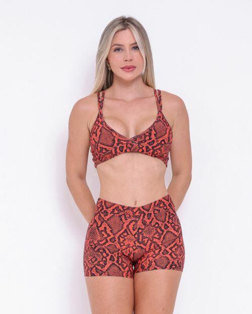 Conjunto Short B�sico C�s Fino Cobra Fundo Vermelho + Top Vivi