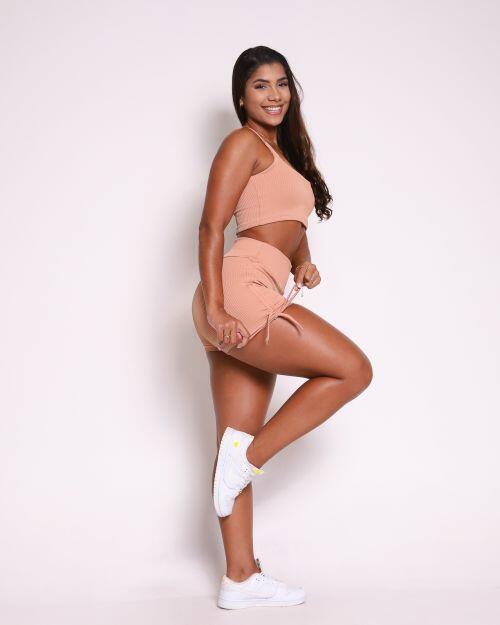Conjunto Short Cross Valência Avelã + Top Bruna