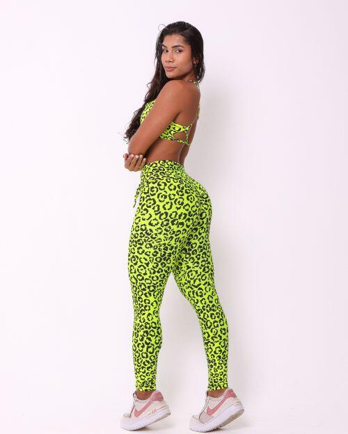 Conjunto Cal�a Legging Empina On�a Colors Amarelo Neon + Top Bianca