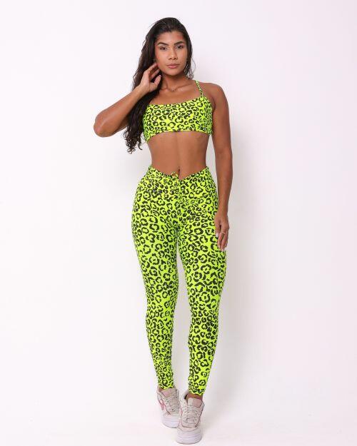 Conjunto Cal�a Legging Empina On�a Colors Amarelo Neon + Top Bianca