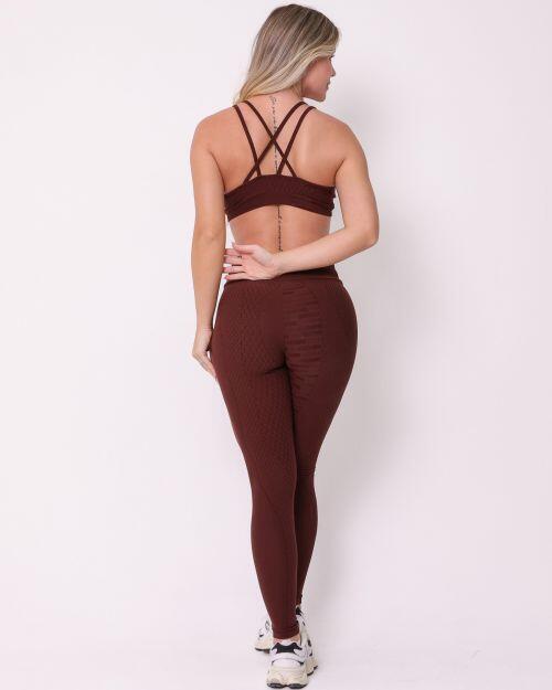 Conjunto Calça Legging Básica Jacquard Comfy + Top Lu