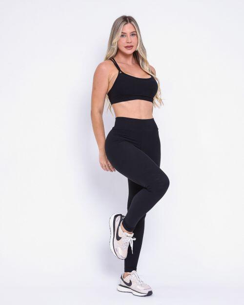 Conjunto Calça Legging Básica Jacquard Comfy + Top Lu