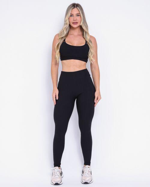 Conjunto Calça Legging Básica Jacquard Comfy + Top Lu