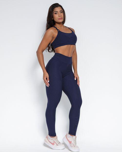 Conjunto Calça Legging Básica Jacquard Comfy + Top Lu