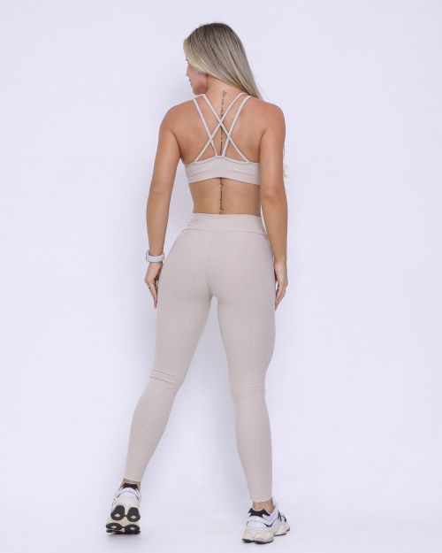 Conjunto Calça Legging Básica Jacquard Comfy + Top Lu