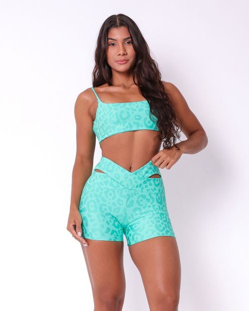 Conjunto Short Básico Cós Cruzado New Onça Fit + Top Ju