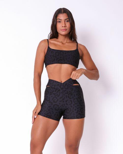 Conjunto Short Básico Cós Cruzado New Onça Fit + Top Ju