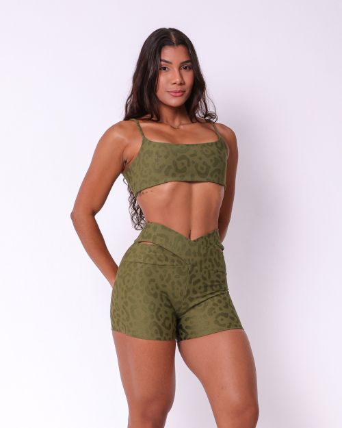 Conjunto Short Básico Cós Cruzado New Onça Fit + Top Ju