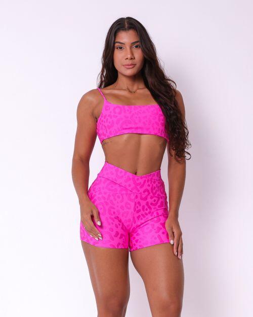 Conjunto Short Básico Cós Cruzado New Onça Fit + Top Ju