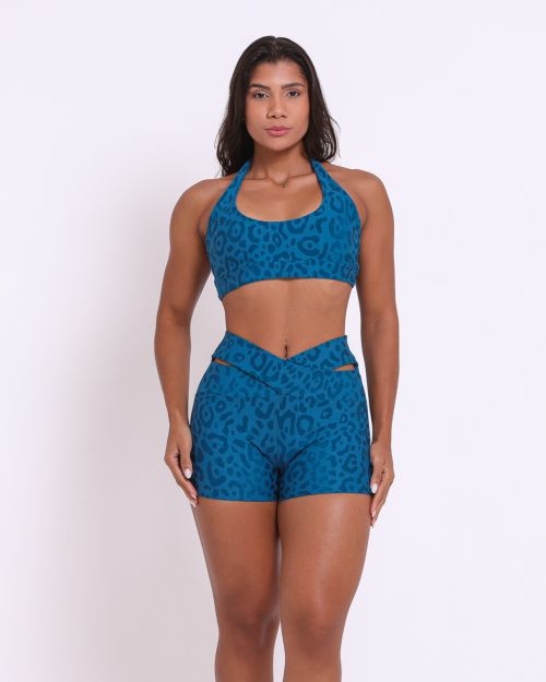 Conjunto Short Básico Cós Cruzado New Onça Fit + Top Jhully