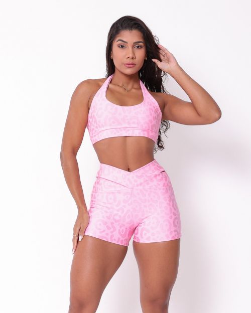 Conjunto Short Básico Cós Cruzado New Onça Fit + Top Jhully