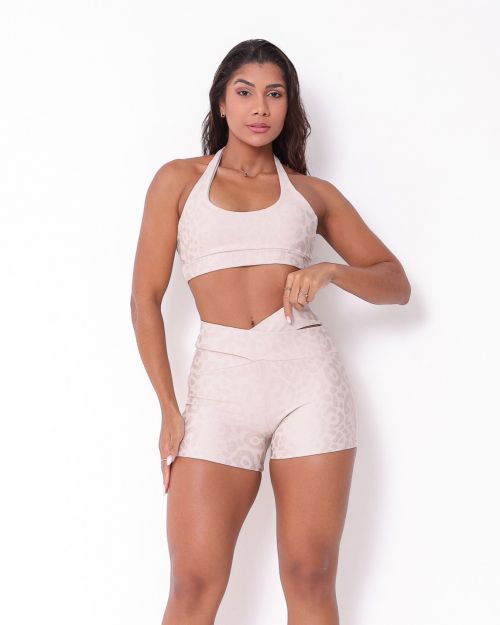 Conjunto Short Básico Cós Cruzado New Onça Fit + Top Jhully