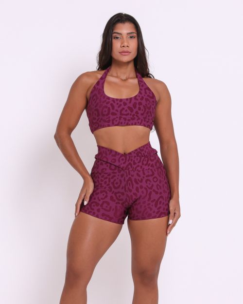 Conjunto Short Básico Cós Cruzado New Onça Fit + Top Jhully