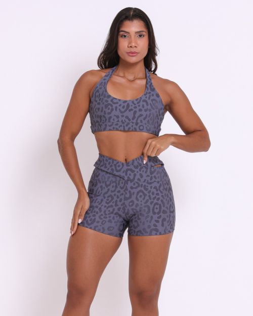 Conjunto Short Básico Cós Cruzado New Onça Fit + Top Jhully